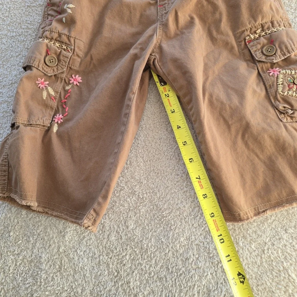 Vtg‎ 2003 Gap Kids Girls Cargo Capri Rough Hem Embroidered Floral Accents Sz 10
